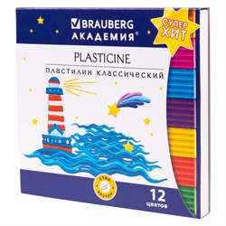 Пластилин классический BRAUBERG &quot;АКАДЕМИЯ КЛАССИЧЕСКАЯ&quot;, 12 цветов, 240 г, СТЕК, ВЫСШЕЕ КАЧЕСТВО, 106423