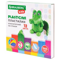 Пластилин классический BRAUBERG KIDS, 12 цветов, 240 г, стек, ВЫСШЕЕ КАЧЕСТВО, 106436