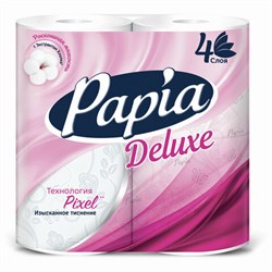Бумага туалетная быт., спайка 4 шт., 4-слойная (4х16 м), PAPIA DELUXE, белая, 5080736 - фото 11001957