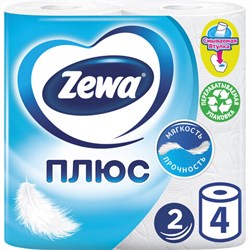Бумага туалетная 2-х слойная, 4 рулона (4х23 м), белая, ZEWA Plus, 144051 - фото 11010599