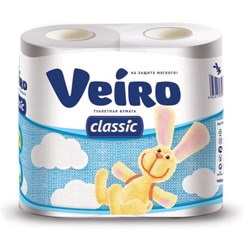 Бумага туалетная бытовая, спайка 4 шт., 2-х слойная (4х17,5 м), VEIRO Classic (Вейро), белая, 5с24 - фото 11010792