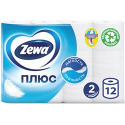 Бумага туалетная 2-х слойная, 12 рулонов (12х23 м), белая, ZEWA Plus, 144090 - фото 11011316