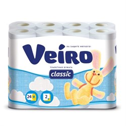Бумага туалетная бытовая, спайка 24 шт., 2-х слойная (24х17,5 м), VEIRO Classic, белая, 5с224 - фото 11013484