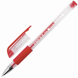 Ручка гелевая с грипом STAFF "EVERYDAY" GP-193, КРАСНАЯ, корпус прозрачный, узел 0,5 мм, линия письма 0,35 мм, 141824 - фото 11020908