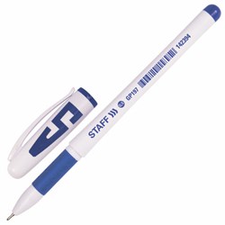 Ручка гелевая с грипом STAFF "Manager" GP-196, СИНЯЯ, корпус белый, игольчатый узел 0,5 мм, линия письма 0,35 мм, 142394 - фото 11021765