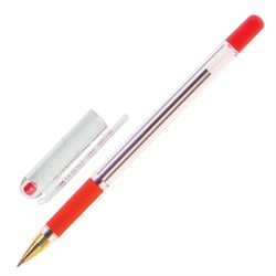 Ручка шариковая масляная с грипом MUNHWA "MC Gold", КРАСНАЯ, корпус прозрачный, узел 0,5 мм, линия письма 0,3 мм, BMC-03 - фото 11022970