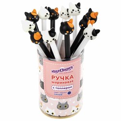 Ручка с топпером шариковая ЮНЛАНДИЯ "Кошка", корпус ассорти, СИНЯЯ, пишущий узел 0,7 мм, 143804 - фото 11028252