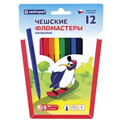 Фломастеры 12 ЦВЕТОВ CENTROPEN "Пингвины", смываемые, вентилируемый колпачок, 7790/12ET, 7 7790 1286 - фото 11028513
