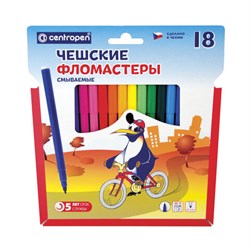 Фломастеры 18 ЦВЕТОВ CENTROPEN "Пингвины", смываемые, вентилируемый колпачок, 7790/18ET, 7 7790 1886 - фото 11028514