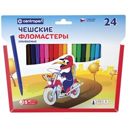 Фломастеры 24 ЦВЕТА CENTROPEN "Пингвины", смываемые, вентилируемый колпачок, 7790/24ET, 7 7790 2486 - фото 11028516