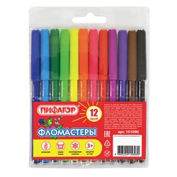 Фломастеры ПИФАГОР, 12 цветов, вентилируемый колпачок, 151090 - фото 11030231
