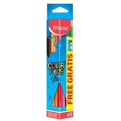 Карандаши цветные MAPED (Франция) "Color'Peps Star", 12 цветов + ТОЧИЛКА, трехгранные, грифель 3 мм, натуральное дерево,183213 - фото 11038063