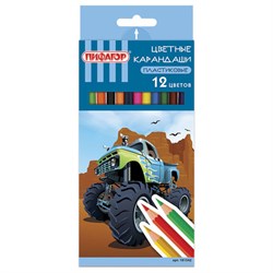 Карандаши цветные ПИФАГОР "ДЖИП", 12 цветов, шестигранные, 181342 - фото 11038685