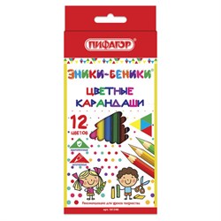 Карандаши цветные ПИФАГОР "ЭНИКИ-БЕНИКИ", 12 цветов, шестигранные, натуральное дерево, 181346 - фото 11038707