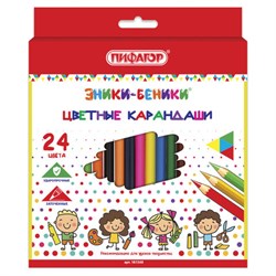 Карандаши цветные ПИФАГОР "ЭНИКИ-БЕНИКИ", 24 цвета, шестигранные, натуральное дерево, 181348 - фото 11038719