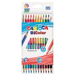 Карандаши двусторонние CARIOCA "Bi-color", 12 штук, 24 цвета, трехгранные, грифель 3 мм, натуральное дерево, 42991 - фото 11040758