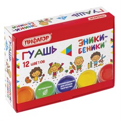 Гуашь ПИФАГОР "ЭНИКИ-БЕНИКИ", 12 цветов по 10 мл, 191330 - фото 11043340
