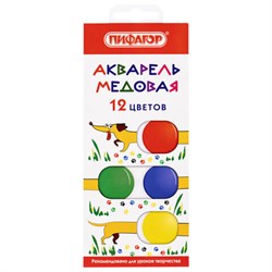 Краски акварельные медовые 12 цветов ПИФАГОР "ВЕСЕЛАЯ ТАКСА", картонная коробка, 192007 - фото 11045518