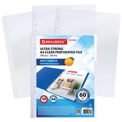 Папки-файлы перфорированные А4 BRAUBERG "МАТОВЫЕ EXTRA 600", КОМПЛЕКТ 100 шт., ПЛОТНЫЕ, 60 мкм, 229664 - фото 11068431