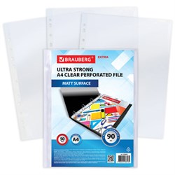 Папки-файлы перфорированные А4 BRAUBERG "EXTRA 900", КОМПЛЕКТ 50 шт., матовые, ПЛОТНЫЕ, 90 мкм, 229669 - фото 11068466