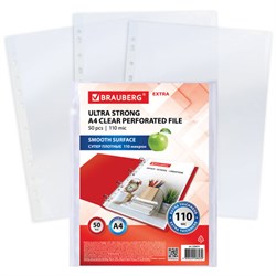 Папки-файлы перфорированные А4 BRAUBERG "EXTRA 1100", КОМПЛЕКТ 50 шт., гладкие, ПЛОТНЫЕ, 110мкм, 229674 - фото 11068500