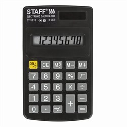 Калькулятор карманный STAFF STF-818 (102х62 мм), 8 разрядов, двойное питание, 250142 - фото 11080244