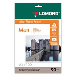 Фотобумага матовая, A4, 90 г/м2, односторонняя, 100 листов, LOMOND, 0102001 - фото 11087923