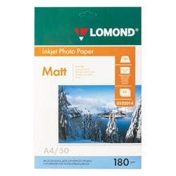 Фотобумага матовая, А4, 180 г/м2, односторонняя, 50 листов, LOMOND, 0102014 - фото 11088139