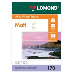 Фотобумага матовая БОЛЬШОГО ФОРМАТА, A3, 170 г/м2, двусторонняя, 100 листов, LOMOND, 0102012 - фото 11090721
