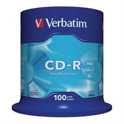 Диски CD-R VERBATIM 700 Mb 52х Cake Box (упаковка на шпиле), КОМПЛЕКТ 100 шт., 43411 - фото 11106495