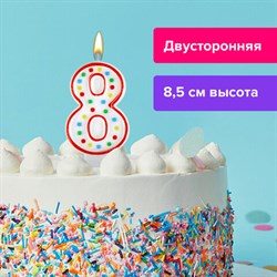 Свеча-цифра для торта "8" ДВУСТОРОННЯЯ с конфетти, 8,5 см, ЗОЛОТАЯ СКАЗКА, держатель, блистер, 591401 - фото 11119098
