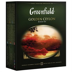 Чай GREENFIELD "Golden Ceylon" черный цейлонский, 100 пакетиков в конвертах по 2 г, 0581 - фото 11133769