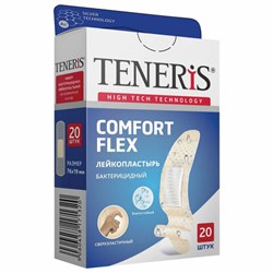 Набор пластырей 20 шт. TENERIS COMFORT FLEX суперэластичный, на полимерной основе, коробка с европодвесом, 0208-002 - фото 11135828