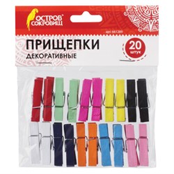 Прищепки декоративные "Классика", 20 штук, 3,5 см, 10 цветов, ОСТРОВ СОКРОВИЩ, 661289 - фото 11139197