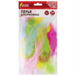 Перья декоративные страусиные, 10-12 см, 24 шт., 6 цветов, пастель, ассорти, ОСТРОВ СОКРОВИЩ, 661379 - фото 11139463