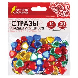 Стразы самоклеящиеся "Сердце", 14 мм, 30 г, 5 цветов, ОСТРОВ СОКРОВИЩ, 661385 - фото 11139481