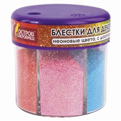 Блестки (глиттер) для декора, поделок, DIY, творчества, оформления, ОСТРОВ СОКРОВИЩ, НЕОН, диспенсер с дозатором, 6 цветов по 10 г, 662223 - фото 11141658