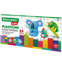 Пластилин классический BRAUBERG KIDS, 24 цвета, 480 грамм, стек, ВЫСШЕЕ КАЧЕСТВО, 106437 - фото 11159486