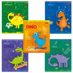 Тетрадь 12 л. HATBER клетка, обложка картон, тиснение, "Hello Dino" (5 видов в спайке), 12Т5тВ1 - фото 11193750