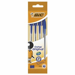 Ручки шариковые BIC "Cristal Original", НАБОР 4 шт., СИНИЕ, узел 1 мм, линия 0,32 мм, пакет, 8308601 - фото 11202808