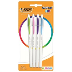 Ручки шариковые BIC "Cristal Up Fun", НАБОР 4 ЦВЕТА (салатовый, розовый, фиолетовый, голубой), узел 1 мм, линия 0,32 мм, блистер, 949870 - фото 11203649