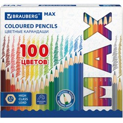 Карандаши цветные супермягкие яркие BRAUBERG MAX, 100 цветов, шестигранные, грифель 3,3 мм, натуральное дерево, 181862 - фото 11205210