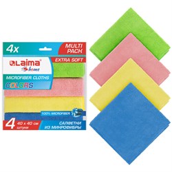 Салфетка из МИКРОФИБРЫ универсальная 40х40 см, КОМПЛЕКТ 4 шт., MULTI PRO COLOUR, 280 г/м2, LAIMA, 607793 - фото 11222935