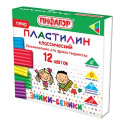 Пластилин классический ПИФАГОР &quot;ЭНИКИ-БЕНИКИ СУПЕР&quot;, 12 цветов, 120 г, стек, 106505