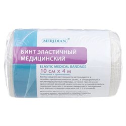 Бинт медицинский эластичный 4 м х 10 см с 2 застежками MERIDIAN - фото 11299534