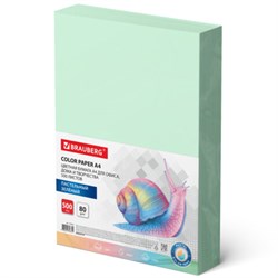 Бумага цветная BRAUBERG, А4, 80 г/м2, 500 л., пастель, зеленая, для офисной техники, 115221 - фото 11354396