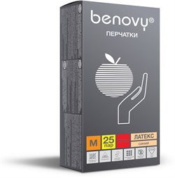 Перчатки BENOVY™ латексные неопудренные особопрочные удлиненные 13гр. (25 пар), синий - фото 11367181