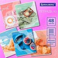 Тетрадь А5, 48 л., BRAUBERG, скоба, клетка, матовая ламинация, выборочный лак, "Sweets" (микс в спайке), 404373 - фото 11381640