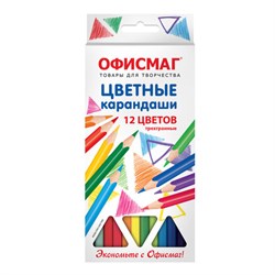 Карандаши цветные ОФИСМАГ, 12 цветов, трехгранные, грифель 3 мм, 181956 - фото 11776535