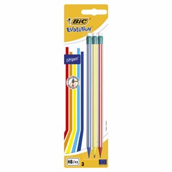 Карандаши чернографитные BIC Evolution "Stripes", НАБОР 3 шт., HB, с ластиком, блистер, 8902781 - фото 11805773